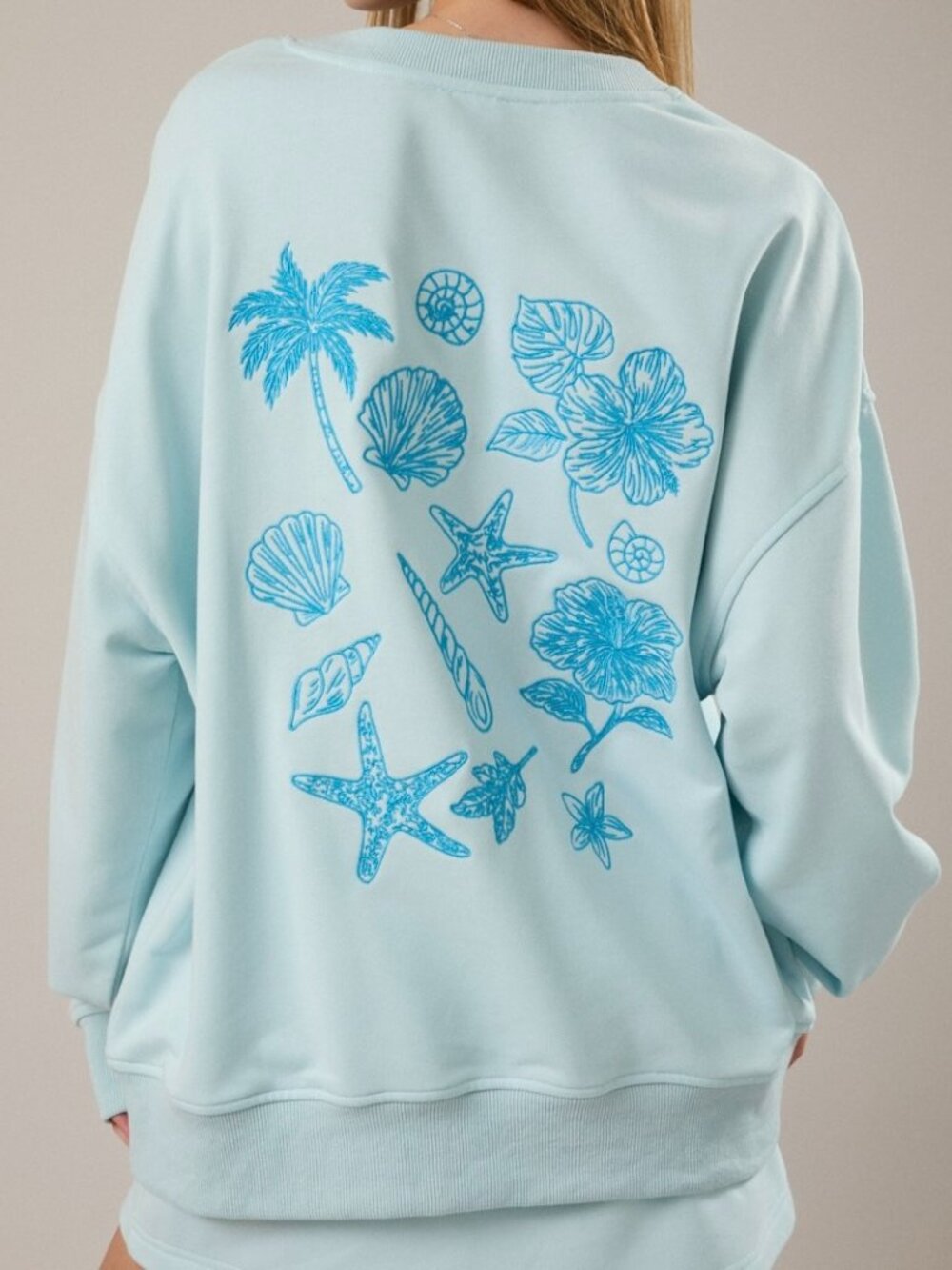 PALM SPRINGS BLUE COASTAL EMBROIDERED SWEATSHIRT